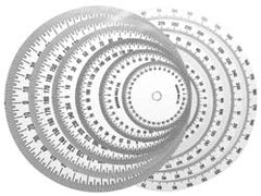 Graduated Dial Rules; Diameter (Inch): 6; Reading Direction: Counter Clockwise; Graduation (Degrees): 1.00; Hole Diameter (Inch): 11/32; Color: White