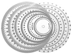 Graduated Dial Rules; Diameter (Inch): 5; Reading Direction: Counter Clockwise; Graduation (Degrees): 1.00; Hole Diameter (Inch): 11/32; Color: White