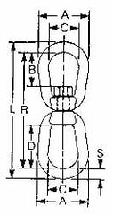 5, 200 Lbs. Load Limit, 8 Inches Long x 5/8 Inch Diameter Oval Eye Swivel