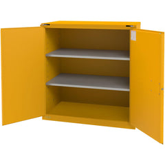 Flammable & Hazardous Storage Cabinets:  120.000 gal Drum, 2.000 Door,  2 Shelf,  Self Closing,  Safety Yellow