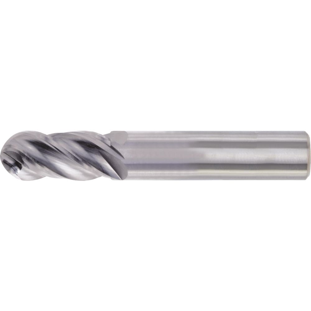 Ball End Mill: 3/8" Dia, 7/8" LOC, 4 Flute, High Speed Steel