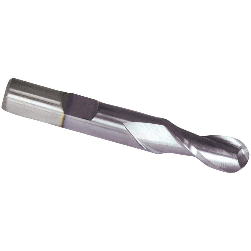 Ball End Mill: 1" Dia, 2-1/4" LOC, 2 Flute, High Speed Steel