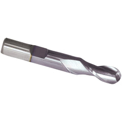 Ball End Mill: 1" Dia, 2-1/4" LOC, 2 Flute, High Speed Steel