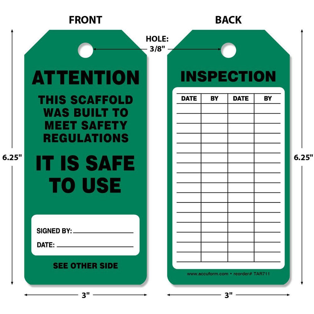 Inspection Tag: Rectangle, 6-1/4" High, Synthetic Paper, "Blank"