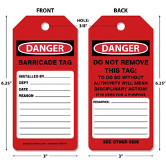 Accident Prevention Tag: Rectangle, 6-1/4" High, Synthetic Paper, "DANGER"