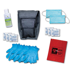 Body Fluid Cleanup; Container Type: Pouch; Includes: 2 - Molded Surgical Masks, 1 - 4-pocket Nylon Cordura Style Holster with a Quick Release Velcro Belt Loop for Attachments to Belts, Gurneys, etc., 4 - Nitrile Gloves (non-latex), 1 - Avant Instant Hand