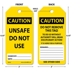 Accident Prevention Tag: Rectangle, 6-1/4" High, Synthetic Paper, "CAUTION"