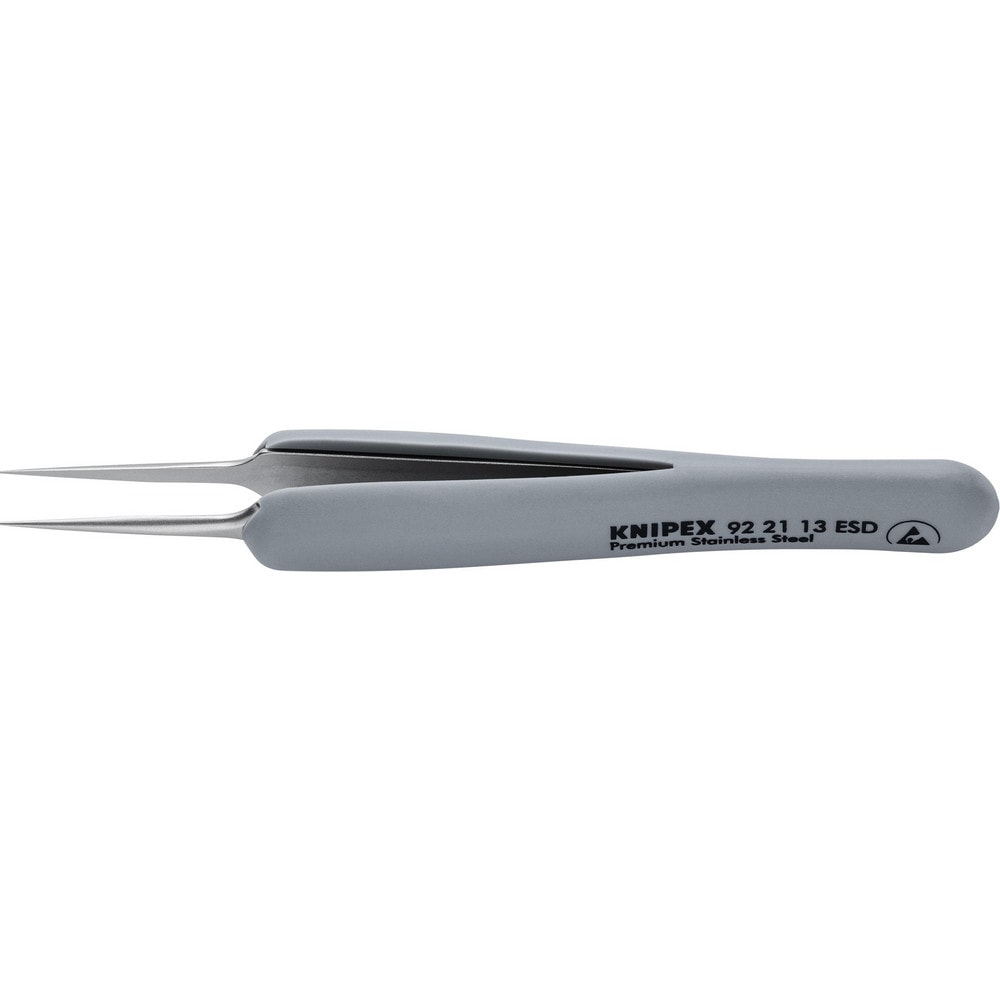 Tweezers; Tweezer Type: ESD Safe; Pattern: Smooth Pointed Tip and Serrated Bent Tip; Material: Stainless Steel; Tip Type: Extra Fine; Tip Shape: Pointed; Overall Length (Inch): 3-3/4; Grip Style: Smooth