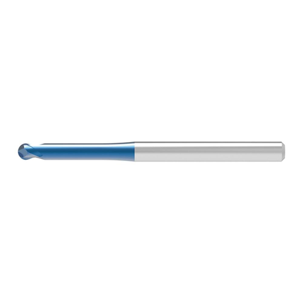 Ball End Mill: 2.00 mm Dia, 1.50 mm LOC, 2 Flute, Solid Carbide