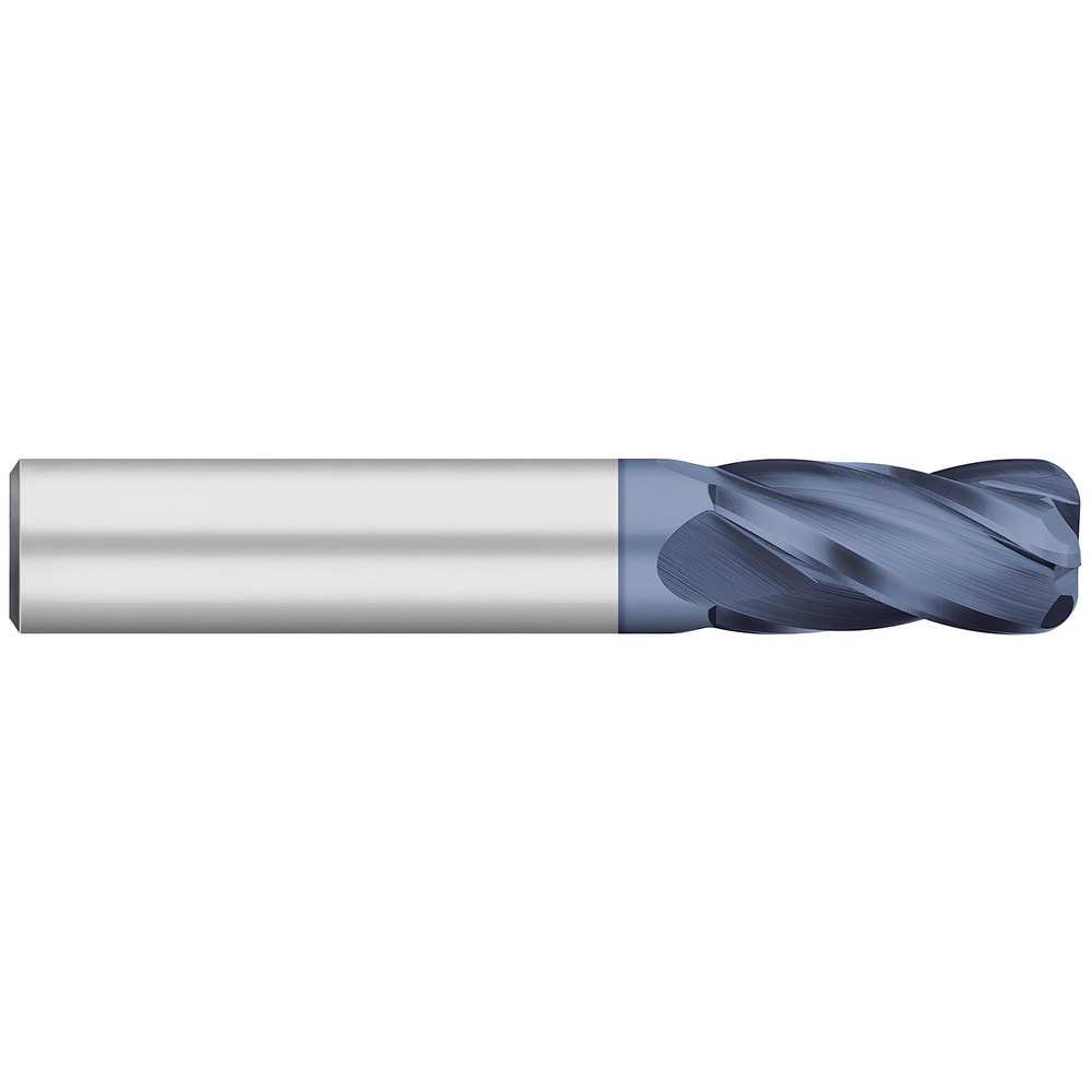 Corner Radius End Mill: 1/2" Dia, 3" LOC, 0.1250" Radius, 4 Flute, Solid Carbide