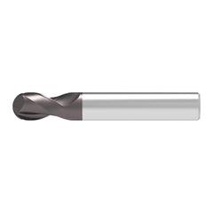 Ball End Mill: 0.60 mm Dia, 0.60 mm LOC, 2 Flute, Solid Carbide