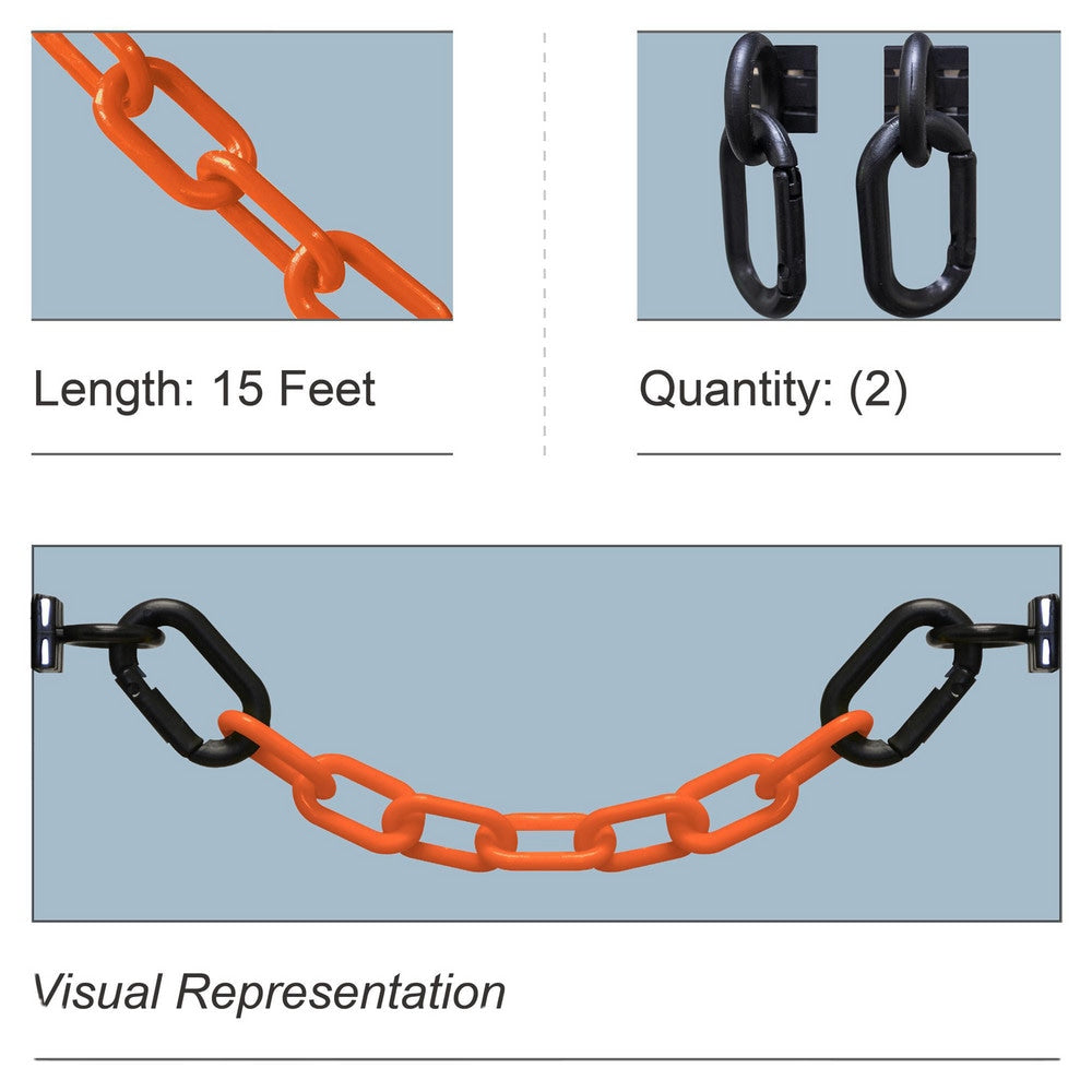 Pedestrian Barrier Kits; Chain Material: Polyethylene; Surface Pattern: Solid Color; Chain Color: Safety Orange; Post Color: Safety Orange; Inside Link Length: 1.42 in; Inside Link Width: 0.59