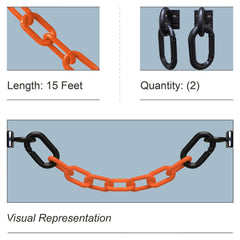 Pedestrian Barrier Kits; Chain Material: Polyethylene; Surface Pattern: Solid Color; Chain Color: Safety Orange; Post Color: Safety Orange; Inside Link Length: 1.42 in; Inside Link Width: 0.59