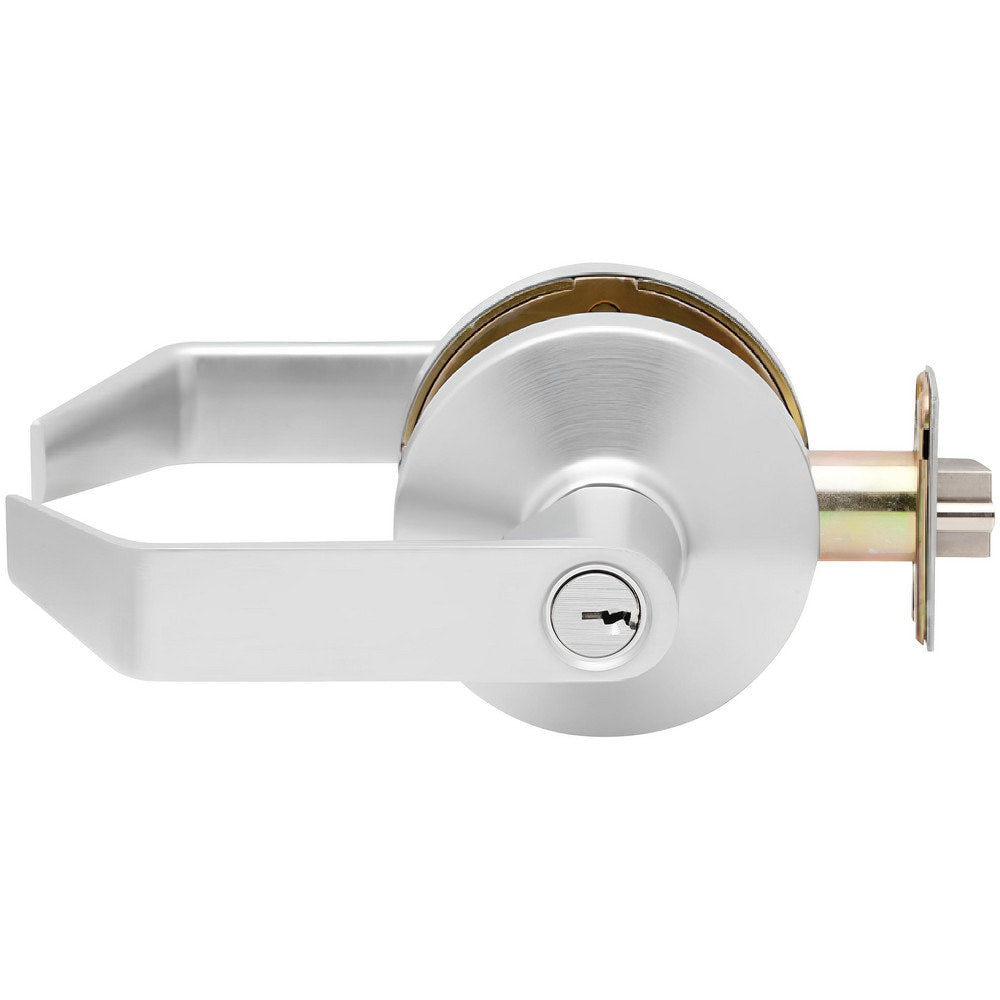 Lever Locksets; Lockset Type: Entrance; Key Type: Keyed Different; Back Set: 2-3/4; Cylinder Type: Key in Lever Cylinder; Material: Metal; Door Thickness: 1-3/8 to 2; Finish: Satin Chrome