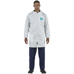 Coat: Liquid & Particulate Biological Hazards, 63 oz Material, Size X-Large, Microporous Polyethylene Laminate Non-Woven