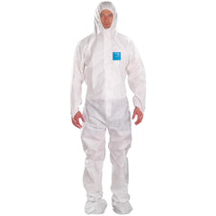 Disposable Coveralls: Size 5X-Large, 0.7064 oz, SMS, 2-Way Zipper with Storm Flap, Finger Loops & Elastic Closure