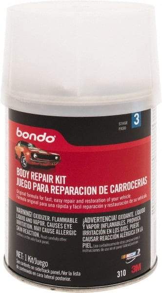 3M - 4 Piece Body Repair Kit - 16 oz Body Filler, .50 oz Cream Hardener, Metal Body Patch, Spreader - USA Tool & Supply