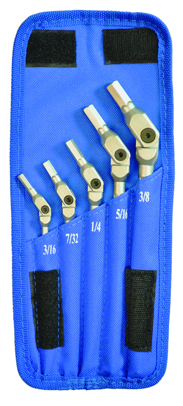 5 Piece - 3/16 - 3/8" - Chrome HexPro Pivot Head Hex Wrench Set - USA Tool & Supply