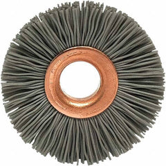 Brush Research Mfg. - 1-1/4" OD, 3/8" Arbor Hole, Crimped Abrasive Nylon Wheel Brush - 5/16" Face Width, 1/4" Trim Length, 20,000 RPM - USA Tool & Supply