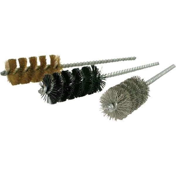 Brush Research Mfg. - 9/16" Diam Helical Steel Tube Brush - Single Spiral, 0.006" Filament Diam, 1-1/2" Brush Length, 5" OAL, 0.19" Diam Galvanized Steel Shank - USA Tool & Supply