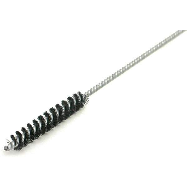 Brush Research Mfg. - 11/32" Diam Helical Nylon Tube Brush - Single Spiral, 0.01" Filament Diam, 2-1/2" Brush Length, 12" OAL, 0.14" Diam Galvanized Steel Shank - USA Tool & Supply
