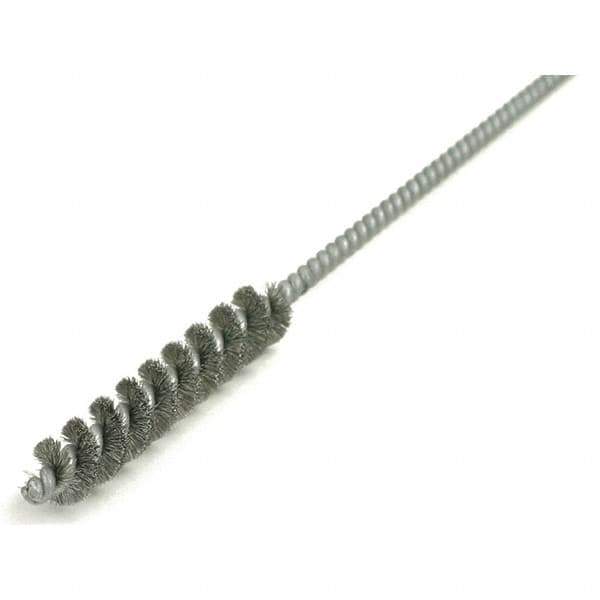 Brush Research Mfg. - 3/8" Diam Helical Steel Tube Brush - Single Spiral, 0.006" Filament Diam, 2-1/2" Brush Length, 12" OAL, 0.168" Diam Galvanized Steel Shank - USA Tool & Supply