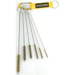 Brush Research Mfg. - 7/16" Diam Helical Brass Tube Brush - Single Spiral, 0.005" Filament Diam, 2-1/2" Brush Length, 10" OAL, 0.168" Diam Galvanized Steel Shank - USA Tool & Supply