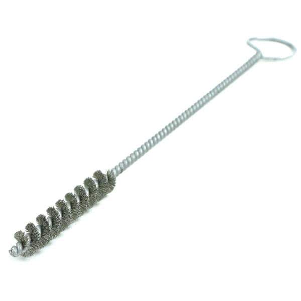 Brush Research Mfg. - 1/8" Diam Helical Steel Tube Brush - Single Spiral, 0.003" Filament Diam, 1-1/4" Brush Length, 8" OAL, 0.073" Diam Galvanized Steel Shank - USA Tool & Supply