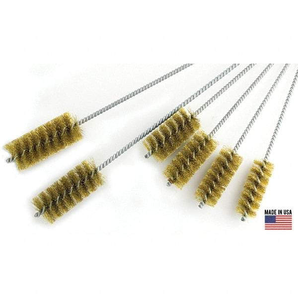 Brush Research Mfg. - 3" Diam Helical Brass Tube Brush - Single Spiral, 0.012" Filament Diam, 4" Brush Length, 18" OAL, 0.292" Diam Galvanized Steel Shank - USA Tool & Supply