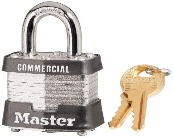 Master Lock - 3/4" Shackle Clearance, Keyed Different Maximum Security Padlock - 9/32" Shackle Diam, Laminated Steel - USA Tool & Supply