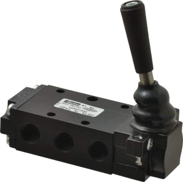 Parker - 0.83 CV Rate, 1/4" NPT Inlet Direct Air 2 Mechanical Spool Valve - 4 Way, 3 Position EC, Lever Manual Return, 150 Max psi - USA Tool & Supply