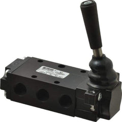 Parker - 0.83 CV Rate, 1/4" NPT Inlet Direct Air 2 Mechanical Spool Valve - 4 Way, 3 Position EC, Lever Manual Return, 150 Max psi - USA Tool & Supply