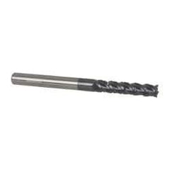 Accupro - 1/4" Diam, 1-1/8" LOC, 4 Flute Solid Carbide Roughing & Finishing Square End Mill - AlTiN Finish, 3" OAL, 1/4" Shank Diam, Straight Shank, 40° Helix, Centercutting - USA Tool & Supply