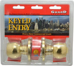 Value Collection - 1-3/4" Door Thickness, Bright Brass Entry Knob Lockset - 2-3/8" Back Set, KW1 Cylinder - USA Tool & Supply