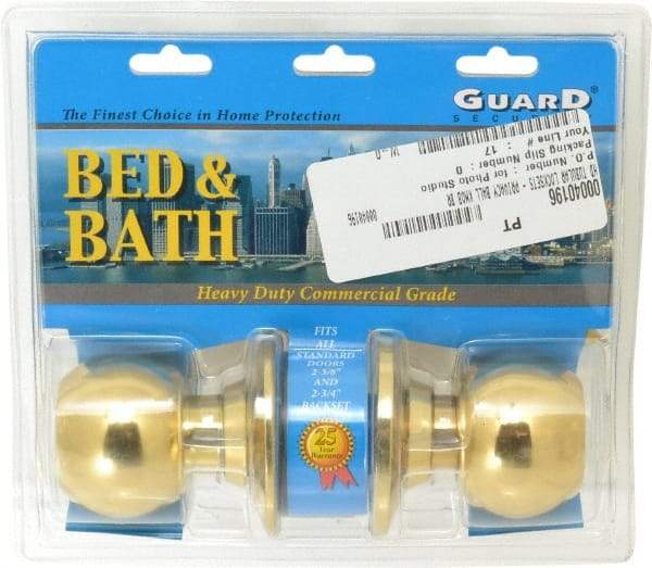 Value Collection - 1-3/4" Door Thickness, Bright Brass Privacy Knob Lockset - 2-3/8" Back Set - USA Tool & Supply