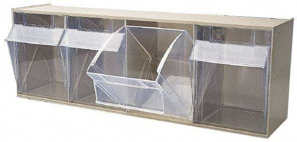 Quantum Storage - 23-5/8" Wide x 8-1/8" High x 6-5/8" Deep, Small Parts Tip Out Stacking Bin Organizer - Polystyrene Frame, 4 Compartments, 5-5/8" Wide x 7-1/2" High x 5" Deep Bin - USA Tool & Supply