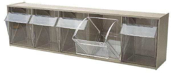 Quantum Storage - 23-5/8" Wide x 6-1/2" High x 5-1/4" Deep, Small Parts Tip Out Stacking Bin Organizer - Polystyrene Frame, 5 Compartments, 4-1/4" Wide x 5-3/4" High x 3-3/4" Deep Bin - USA Tool & Supply