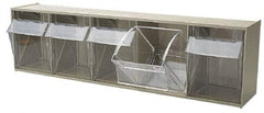 Quantum Storage - 23-5/8" Wide x 6-1/2" High x 5-1/4" Deep, Small Parts Tip Out Stacking Bin Organizer - Polystyrene Frame, 5 Compartments, 4-1/4" Wide x 5-3/4" High x 3-3/4" Deep Bin - USA Tool & Supply