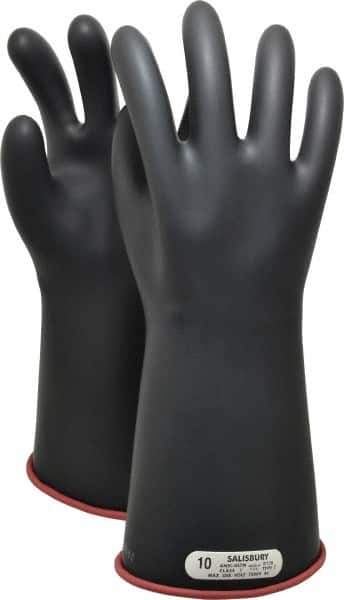 Salisbury by Honeywell - Class 1, Size XL (10), 14" Long, Rubber Lineman's Glove - 7,500 AC Max Use Voltage, 10,000 AC Test Voltage, Black/Red, ASTM D120, IEC EN60903 - USA Tool & Supply