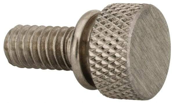 Electro Hardware - 1/4-20 Knurled Shoulder Grade 303 Stainless Steel Thumb Screw - 7/8" OAL, 1/2" Head Diam x 1/4" Head Height, Uncoated - USA Tool & Supply