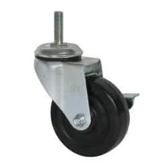 Value Collection - 4" Diam x 1-1/4" Wide x 5-13/32" OAH Stem Mount Swivel Caster with Brake - TPR, 200 Lb Capacity, Ball Bearing, 1/2-13 x 1-1/2" Threaded Stem - USA Tool & Supply