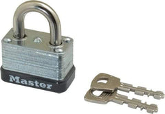 Master Lock - 9/16" Shackle Clearance, Keyed Different Laminated Steel Padlock - 1/4" Shackle Diam, Laminated Steel - USA Tool & Supply