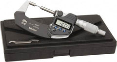 Mitutoyo - 1 Inch, 32mm Throat Depth, Electronic Spline Micrometer - Accurate Up to 0.0001 Inch, 1/4 Inch Spindle Diameter, 0.18mm Head Diameter, Ratchet Stop Thimble, Data Output - USA Tool & Supply