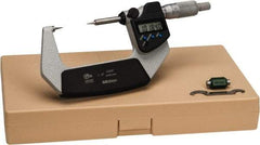 Mitutoyo - 1 to 2 Inch, 32mm Throat Depth, Ratchet Stop, Electronic Point Micrometer - Accurate Up to 0.0001 Inch, 0.3937 Inch Point Length, 15° Point Angle, 18mm Head Diameter - USA Tool & Supply