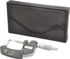 Mitutoyo - 1 Inch, 32mm Throat Depth, Ratchet Stop, Electronic Point Micrometer - Accurate Up to 0.0001 Inch, 0.3937 Inch Point Length, 30° Point Angle, 18mm Head Diameter - USA Tool & Supply