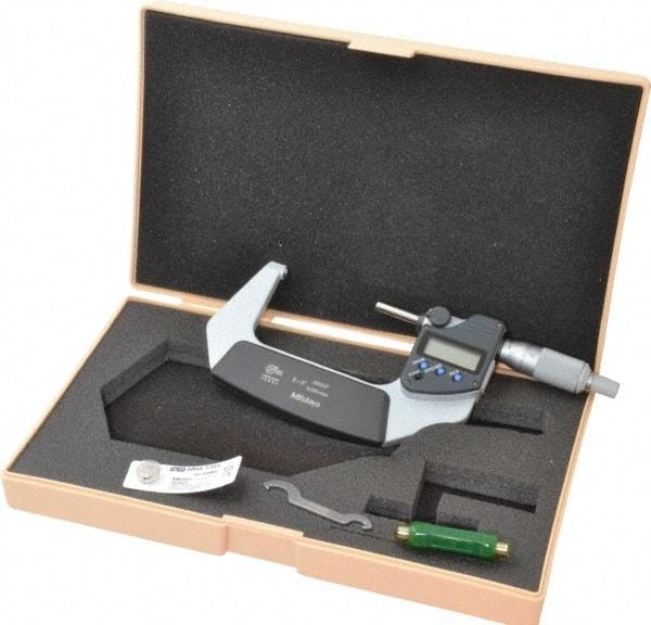 Mitutoyo - 2 to 76.2mm Measurement, Spherical Face Micrometer - Accuracy Up to 0.0001 Inch, Data Output, 0.0001 Inch Resolution, Electronic Operation, Ratchet Stop Thimble, IP65 Water Resistance Rating, SR44 Battery - USA Tool & Supply