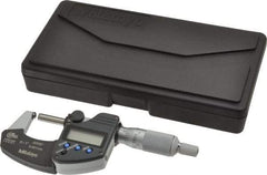 Mitutoyo - 25.4mm Max Measurement, Spherical Face Micrometer - Accuracy Up to 0.0001 Inch, Data Output, 0.0001 Inch Resolution, Electronic Operation, Ratchet Stop Thimble, IP65 Water Resistance Rating, SR44 Battery - USA Tool & Supply