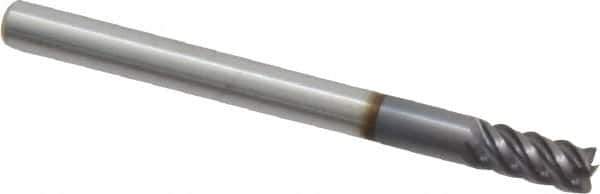 Accupro - 1/8", 1/4" LOC, 1/8" Shank Diam, 1-1/2" OAL, 5 Flute, Solid Carbide Square End Mill - Single End, AlTiN Finish, Spiral Flute, 45° Helix, Centercutting, Right Hand Cut, Right Hand Flute - USA Tool & Supply