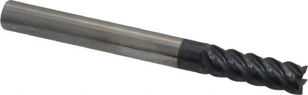 Accupro - 1/4", 3/4" LOC, 1/4" Shank Diam, 2-1/2" OAL, 5 Flute, Solid Carbide Square End Mill - Single End, AlTiN Finish, Spiral Flute, 45° Helix, Centercutting, Right Hand Cut, Right Hand Flute - USA Tool & Supply