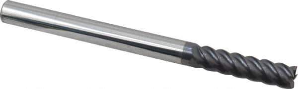 Accupro - 5/16" Diam, 1-1/4" Length of Cut, 5/16" Shank Diam, 4" OAL, 5 Flute Solid Carbide Square End Mill - Single End, AlTiN Finish, Spiral Flute, 45° Helix Angle, Centercutting, Long Length - USA Tool & Supply